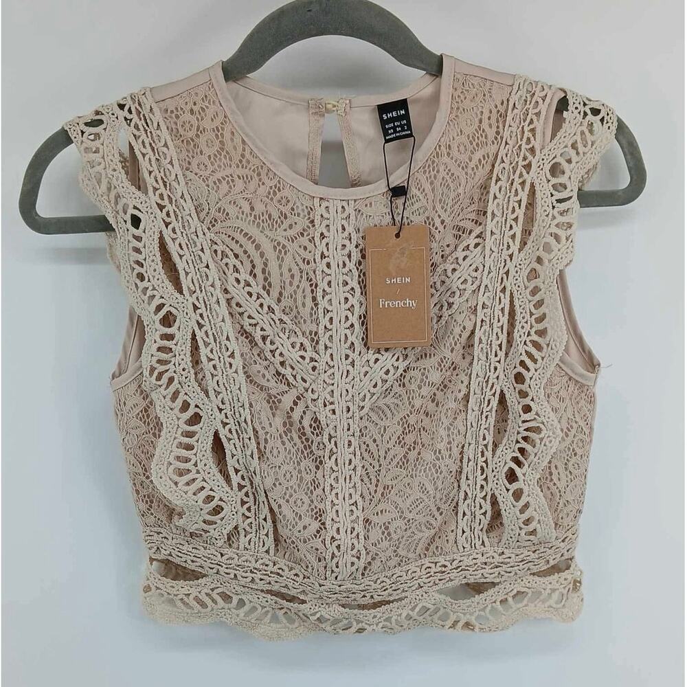 Crochet lace crop top, SHEIN Frenchy, sleeveless blouse